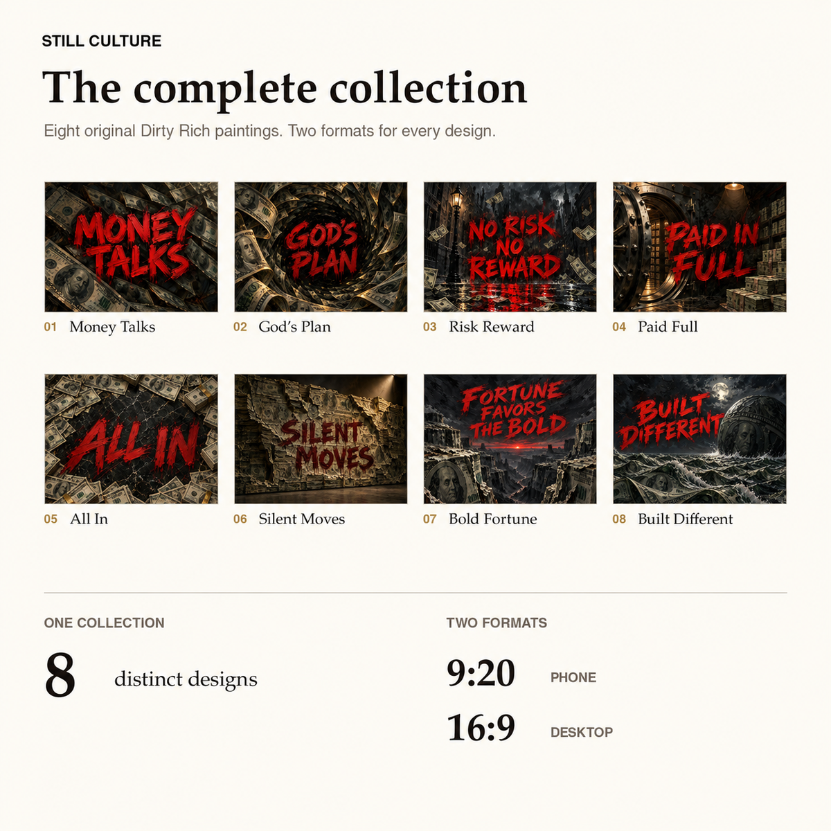 Dirty Rich Collection - 8 Designs